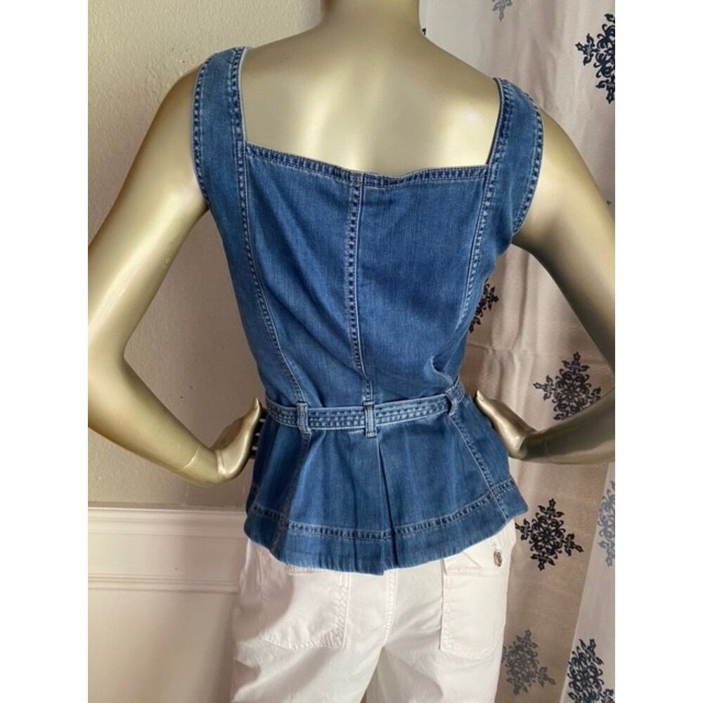 EUC White House Black Market Super Soft Denim Belted Top 10 - Picture 4 of 6